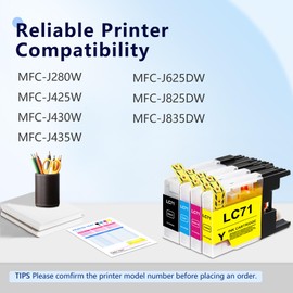 MOLIMER LC71 Ink Cartridge 4 Pack Replacement for Brother LC71 LC75 LC79 XL Ink Cartridges for MFC-J435W MFC-J425W MFC-J430W MFC-J280W MFC-J625DW Printer Ink (Black/Cyan/Magenta/Yellow)