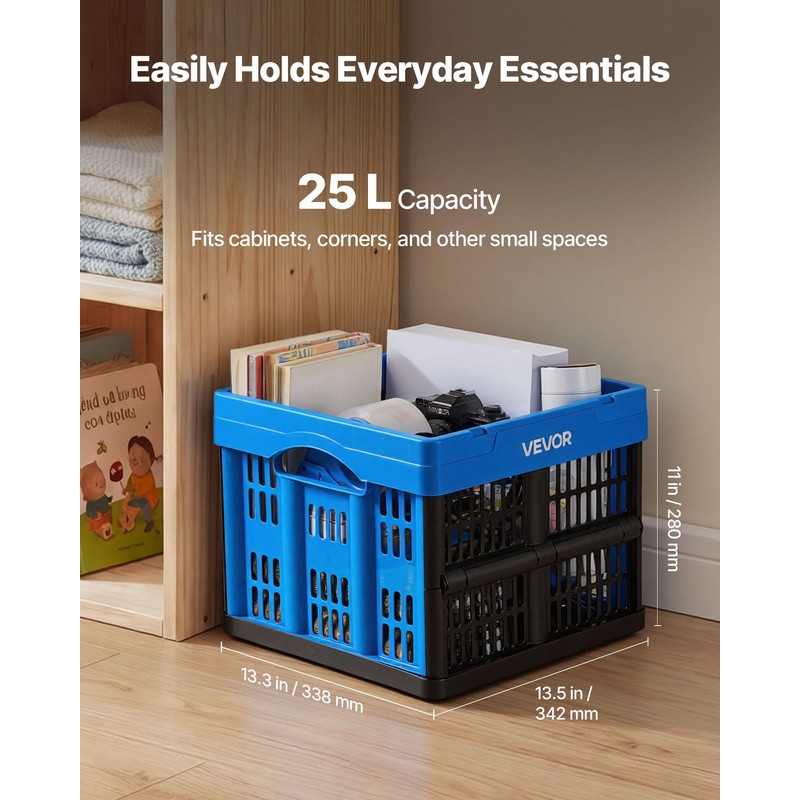 VEVOR Plastic Collapsible Storage Bins, 25L 3 Packs, Stackable Folding