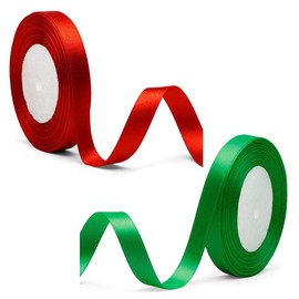 Satin Ribbon, 2 PCS Red & Green Silk Ribbon for Gift Wrapping, Braiding, Birthday, Wedding, Scrapbooking Decoration (0.6inch)