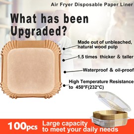 Air Fryer Disposable Paper Liner Square 10 Inch, 100Pcs Largest Square Air Fryer Paper Liners for 8-12QT Air fryer, Non-stick Food Grade Parchment Paper for Frying, Cooking, Roasting and Microwave