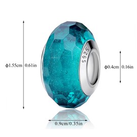 Nbsameng Murano Glass 925 Sterling Silver Charms Transparent Bead for Women Adult Bracelet & Necklace Jewelry, Cyan