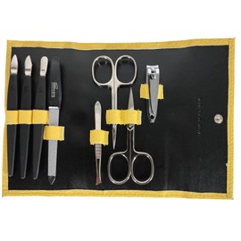 eloModa Solingen Leather Case Nail Care Set Manicure Case 8-Piece with Nail Scissors, yellow