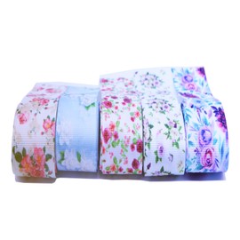 SoriDR Floral Grosgrain Ribbon, 5 Rolls Flower Pattern Ribbon Spring Summer Fabric Decorative Craft Ribbon Roll for Gift Wrapping Decor Hair Bow Sewing Wreath Crafts.(1-1/2Inch,Total 10Yards)