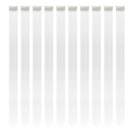RINBOOOL White Hair Extensions Clip in, 22 Inch 10 Pcs Long Straight Colored, for Kids Girls Women Highlights Party, Synthetic