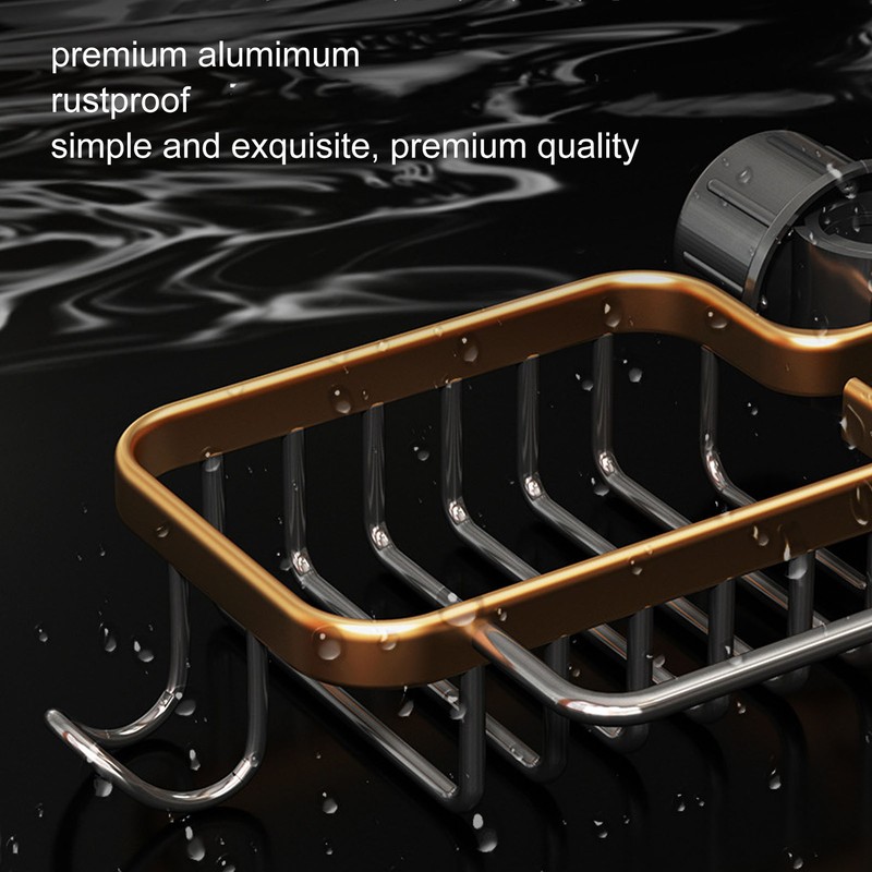 Faucet Storage Shelf Aluminum Plastic Two Containers with Towel Rod