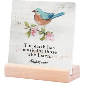 Polilike The Earth Has Music Table Sign Home Decor Rustic Bird Spring Ceramic Table Sign Plaque Desk Decor Block Plaque for Wall Tabletop Desk Home Decoration Bird Lover Gift