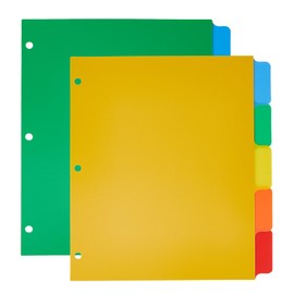 SUPERFINDINGS 10 Sheets A4 3 Ring Binder Dividers 5 Tab Thick Plastic Dividers 3 Ring Multicolored Tab Paper 3 Holes Ring Index Pages for Notebook Journal Diary, 28x24cm