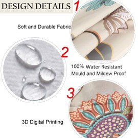 Hykiee Shower Curtain Flowers Bird Apricot Rustic Vintage Shower Curtain Shower Curtain Anti-Mould Waterproof Polyester Washable Modern Bathroom Curtain with Hooks for Bathroom Decoration 180 x 180 cm