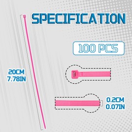WALWAL 8 inch Cable Ties, Easy-Use Cable Management for Home, Office, and Outdoors | Strong Nylon | For Professionals, and Organizers (100 Pcs, Pink)