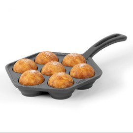 Commercial CHEF Danish Aebleskiver Pan, Pre-Seasoned Cast Iron, Seven Sections For Mini Puffs and Pancake Balls, Works on All Cooktops Including Induction, Outdoor Cookware for Grills, CHCI4105
