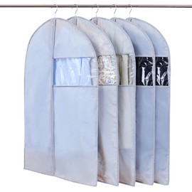 Niviy Garment Bag Suit 5 x Garment Bags Grey 60 x 100 cm Breathable Waterproof Fabric with Clear Window for Suits Dresses Coats Jackets Shirts Evening Dresses Suit Bag Storage Clothes Cover