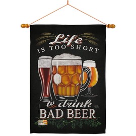 Drink Bad Beer House Flag Dowel Set Beverages Happy Hour Game Pong Party Ale Lager Craft Small Decorative Gift Yard Banner Made In USA 28 X 40