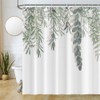 Uiiooazy Green Leaves Shower Curtain, Eucalyptus Leaf Plant Pattern, Textile