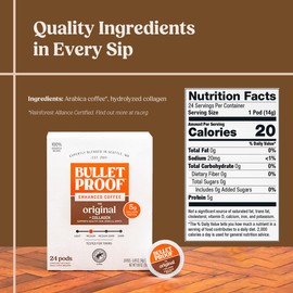 Bulletproof Coffee + Collagen Single-Serve Coffee Pods, 24 Count, Clean Coffee Tested for Toxins