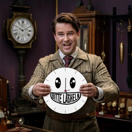 speecheese Please smile wall clock made of aluminium with grinning face, funny joke clock, joke item for a good mood as a attention for colleagues in the office or for the children at home
