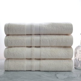 Superior Ultra-Soft 4-Piece Cotton Bath Towel Set, Home Essentials Includes 4 Bath Towels, Absorbent Towels for Daily Use, Guest/Master Bathroom Decor, Shower Basics, Quick Dry - Ivory