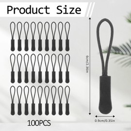 100 PCS Replacement Zipper Pulls Black Zipper Pull Cord Extender, Zipper Tab Tags Cord Extension Fixer for Backpacks, Jackets, Luggage, Purses, Handbags, Black