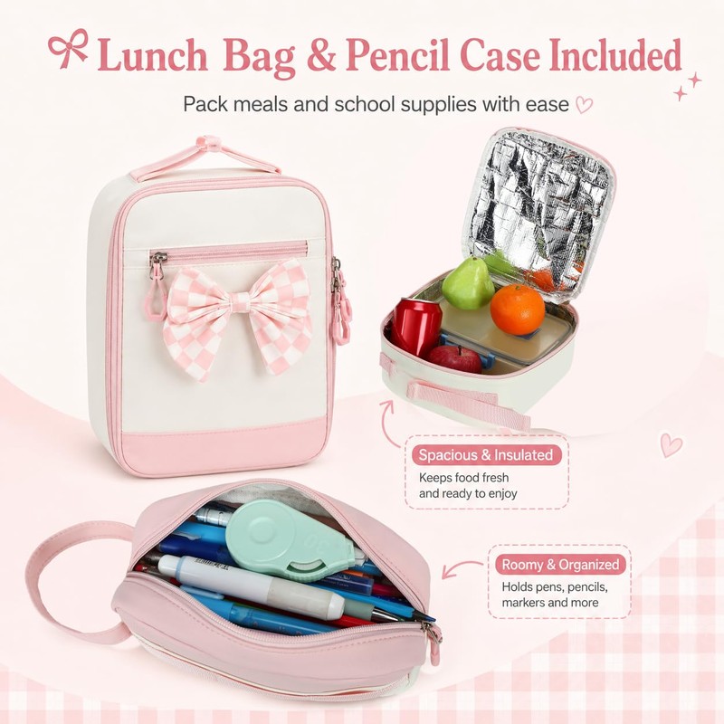 CAMTOP Girls Backpack with Lunch Box & Pencil Case Set,