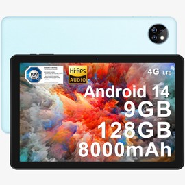 DOOGEE T10W 2024 Newest Android 14 10" Tablet with SIM Card Slots, 8000mAh, 9GB+128GB/1TB TF, Android Tablets with HI-RES Certification, Low Blue Light, 3.5mm Headphone Jack, BT5.0/5G WiFi/OTG - Blue