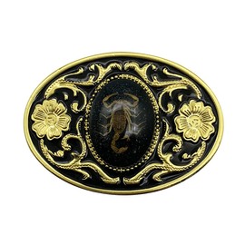 XGALBLA Cool Western Black stone 3D Scorpion Belt Buckle For Men(Gold tone)