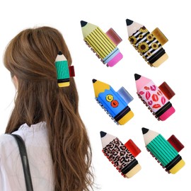 6 Pcs Pencil Hair Claw Clips for Teacher Student Nurse – Funny Hair Clips Yellow Claw Clips Back to School Teacher Hair Accessories for Women Girls Thick or Thin Hair