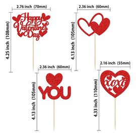 24 piezas de decoración para magdalenas del día de San Valentín con purpurina y corazón "I Love You" para decoración de bodas, propuestas, compromisos, despedidas de soltera, fiestas temáticas, decoración de tartas, color rojo