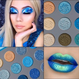 Afflano Blue Eyeshadow Palette Matte Shimmer, Highly Pigmented Waterproof Space Blue Eye Shadow Palette, Silver Navy Glitter Eyeshadow Pallet for Christmas Snowflake blue Eyes Makeup
