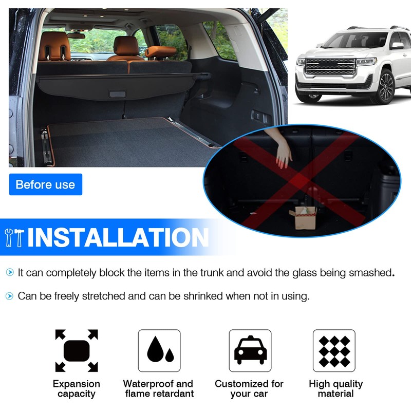 Powerty Cargo Cover for 2017-2023 GMC Acadia Trunk Cover Retractable