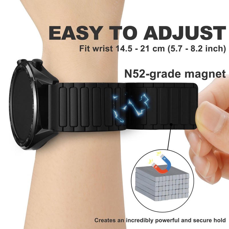 WOCCI 22mm Magnetic Silicone Watch Band, Tactile Ridged Texture, Quick