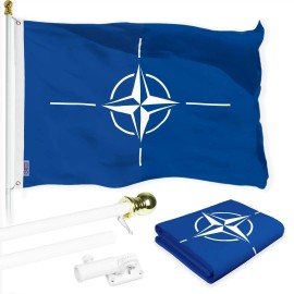UD_G128 Combo Pack: 6 Ft Tangle Free Aluminum Spinning Flagpole (White) & North Atlantic Treaty Org NATO Flag 3x5 Ft, LiteWeave