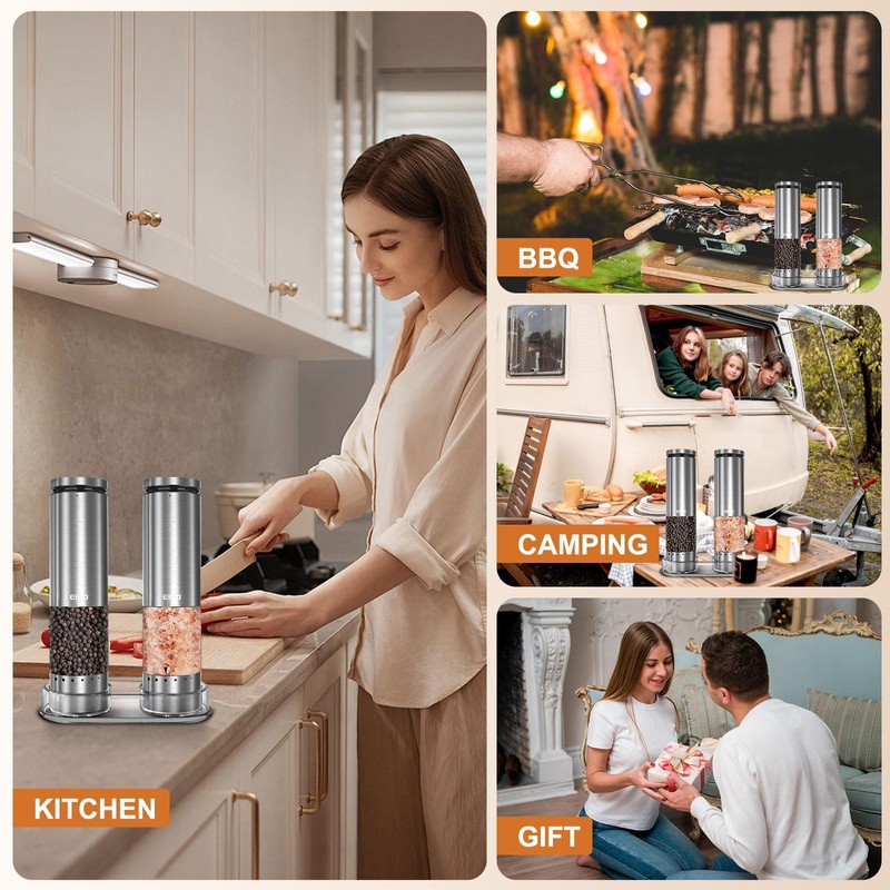 Electric Salt and Pepper Grinder Set Rechargeable, Automatic Salt and