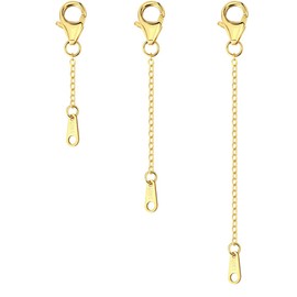 Gold Necklace Extender, 3 Pcs 1.4mm Sterling Silver Chain Extender for Necklace 14K Gold Plated Bracelet Anklet Extender (1, 2, 3 inch)