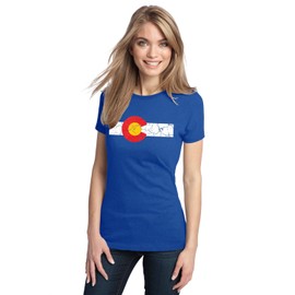 Ann Arbor T-shirt Co. Colorado State Flag Distressed Ladies' T-Shirt/Vintage Look CO Denver Tee (Ladies, L)