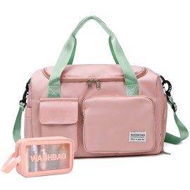 Small Gym Bag for Women, Waterproof Travel Duffle Bag Carry On Weekender Bag with Shoe Compartment & Wet Pocket, Gym Tote Bag for Travel, Workout, Sport