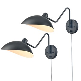 SHAWNKEY Plug in Wall Light Black Plug in Wall Sconces Set of 2 Swing Arm Wall Lamp Bedsides Hardwired On/Off Switch for Bedroom Living Room