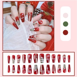 WALULAN Christmas Decorations Wearing Nail Art Gel Nail Strips Glitter Gel Nail Stickers for Women The Gift of Winter 24pcs