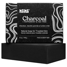 Keika Charcoal Black Soap Bar for Eczema, Psoriasis, Face, Body, Men Women Teens with Oily Skin, 5 oz.