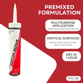 Akona Mortar Repair Tube for Tuckpointing, Sealing, and Repairing Stone, Brick, and Block Walls, Gray, Paintable, Fast Drying (10 Ounce, 1)