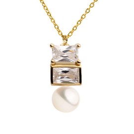 Secret & You Monroe Anhänger aus weißen Süßwasser-Zuchtperlen vom Typ 4,5-5 mm und Zirkonia aus 925er-Sterlingsilber, vergoldet mit 18-karätigem Gold, Perle