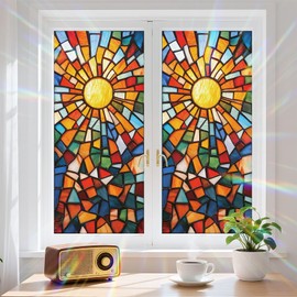 Window Privacy Film Static Cling Stained Glass Window Film Window Clings for Glass Windows Sticker Non Adhesive Privacy Film Reusable Decorative for Room 17.5 x 39.3in