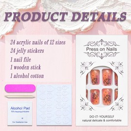 SWEKKE Fall Press On Nails Medium Square Gradient Full Cover Maple Leaf Pumpkin Thanksgiving False Nails 24Pcs