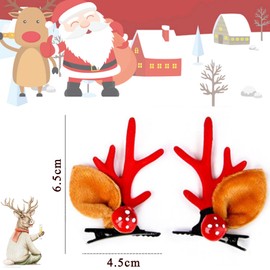 Little World Christmas Antlers Hair Clips - 4 Pairs Hairpins with Reindeer Headband Horn and Ear - Deer Christmas Party Hair Accessories Supplies for Adult and Kids, Kuromi Red