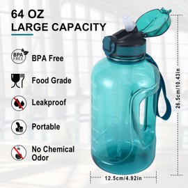 Large Water Bottle 2 Liter with Straw Clear Motivational Time Marker Drink 2l Jug with Handle for Sports Gym