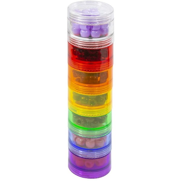 GMS 7 Day Stackable Pill Organizer for Medications, Vitamins, and Supplements | Includes 2 Lids and 7 Day Adhesive Labels | Small (Rainbow) 6 3/4 Inches in Height, 1 5/8 Inches in Diameter