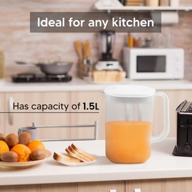 ANGIX Fridge Door Jug with Handle | Plastic Pitcher Container with Lid and Pouring Spout, Versatile Transparent Spill Proof - Space Saving Jug - 1.5 L Capacity