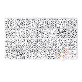 maxtachi Letter Beads for Bracelets, Pack of 1400 High-Quality Acrylic Material Beads for Bracelets Letters, with 10 Metres Elastic Cord, for Making Bracelets, Necklaces, Black, White