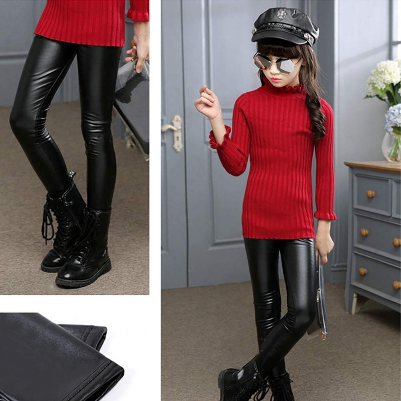 lontakids Little Girls Faux Leather Leggings Black Thick Fleece Lined