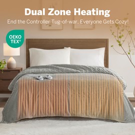 Serta Heated Blanket, Eletric Queen Size Blanket, Soft, Ribbed, Plush Heating Blanket Queen for Office, Couch, 1-12 hr Auto Shut Off Timer, 10 Lv Heating, ETL Certified, Queen 84"x90" Mineral Grey