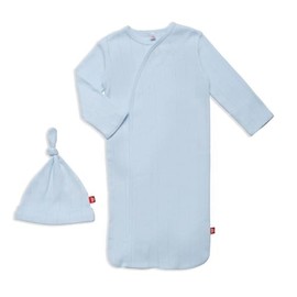 Magnetic Me Organic Cotton Newborn Sleeper Gown & Hat Set | Super Soft Organic Cotton Fabric Sleep Sack | Love Lines Blue | 0-3 Months