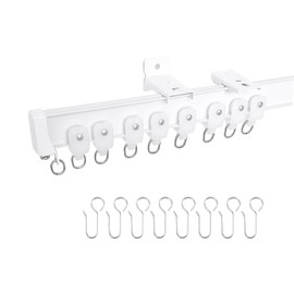 DOEIEZ Aluminum Ceiling Curtain Track Set with Hooks Ceiling Mount and Wall Mount Room Divider Sliding Curtain Tracks Rods Flexible Heavy Duty Curtain Rail Hook Sets,White,12FT
